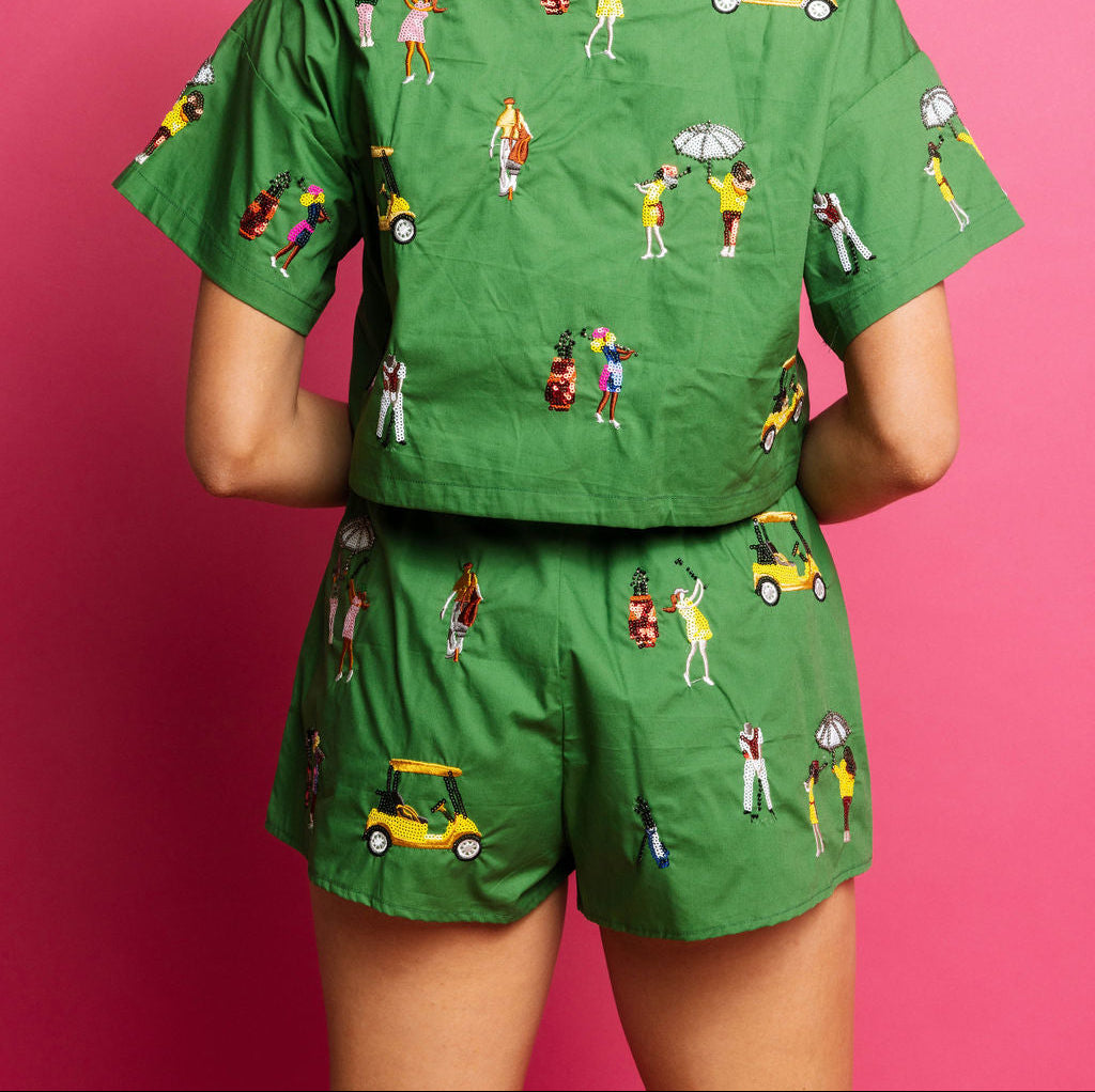 Queen of Sparkles Green Golfing Girls Cotton Collar Top