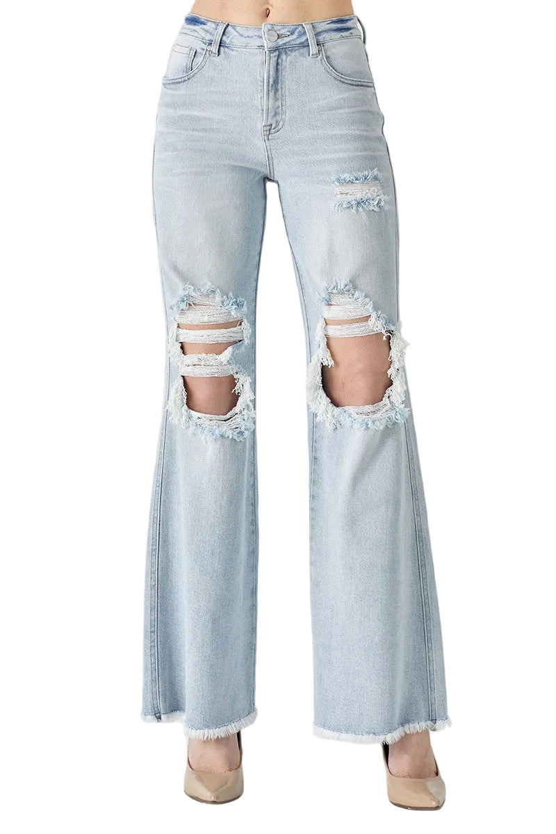 Risen High Rise Distressed Wide Leg Dad Jeans