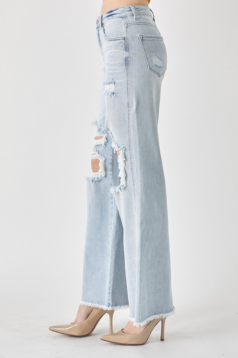 Risen High Rise Distressed Wide Leg Dad Jeans