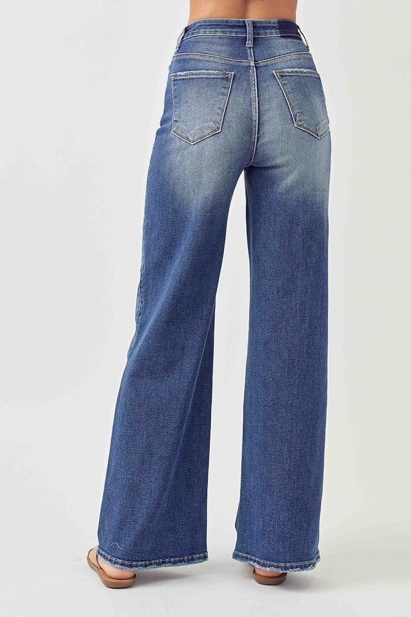 Risen High-Rise Wide Leg Jeans