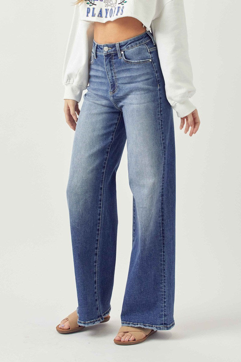 Risen High-Rise Wide Leg Jeans