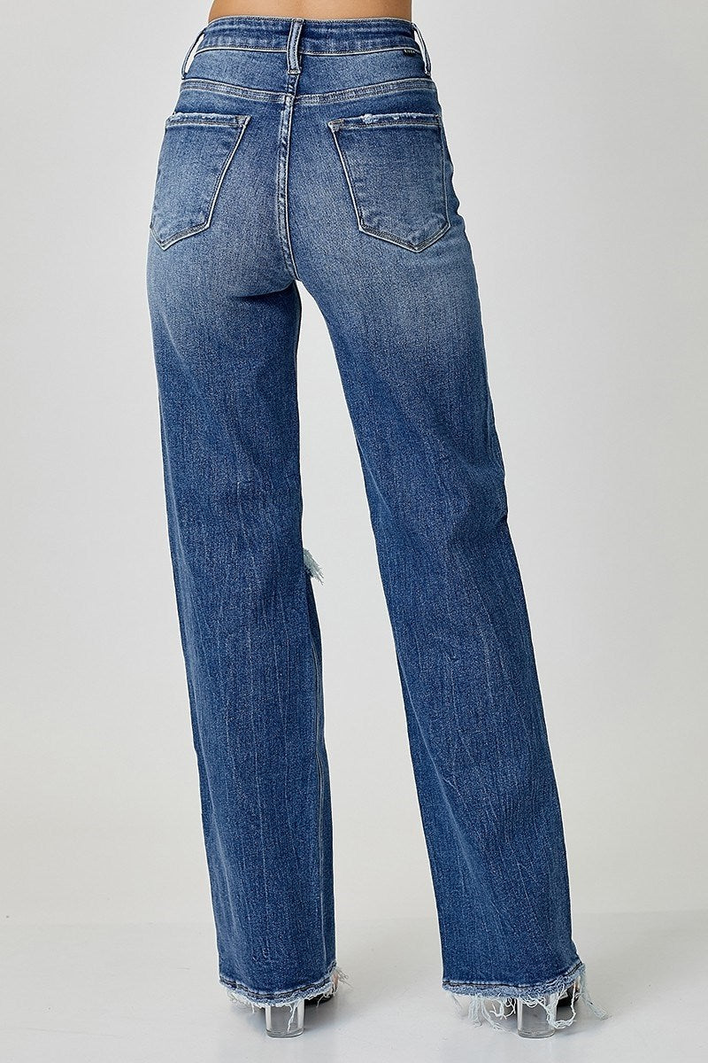 Risen High Rise Ripped Wide Leg Jeans