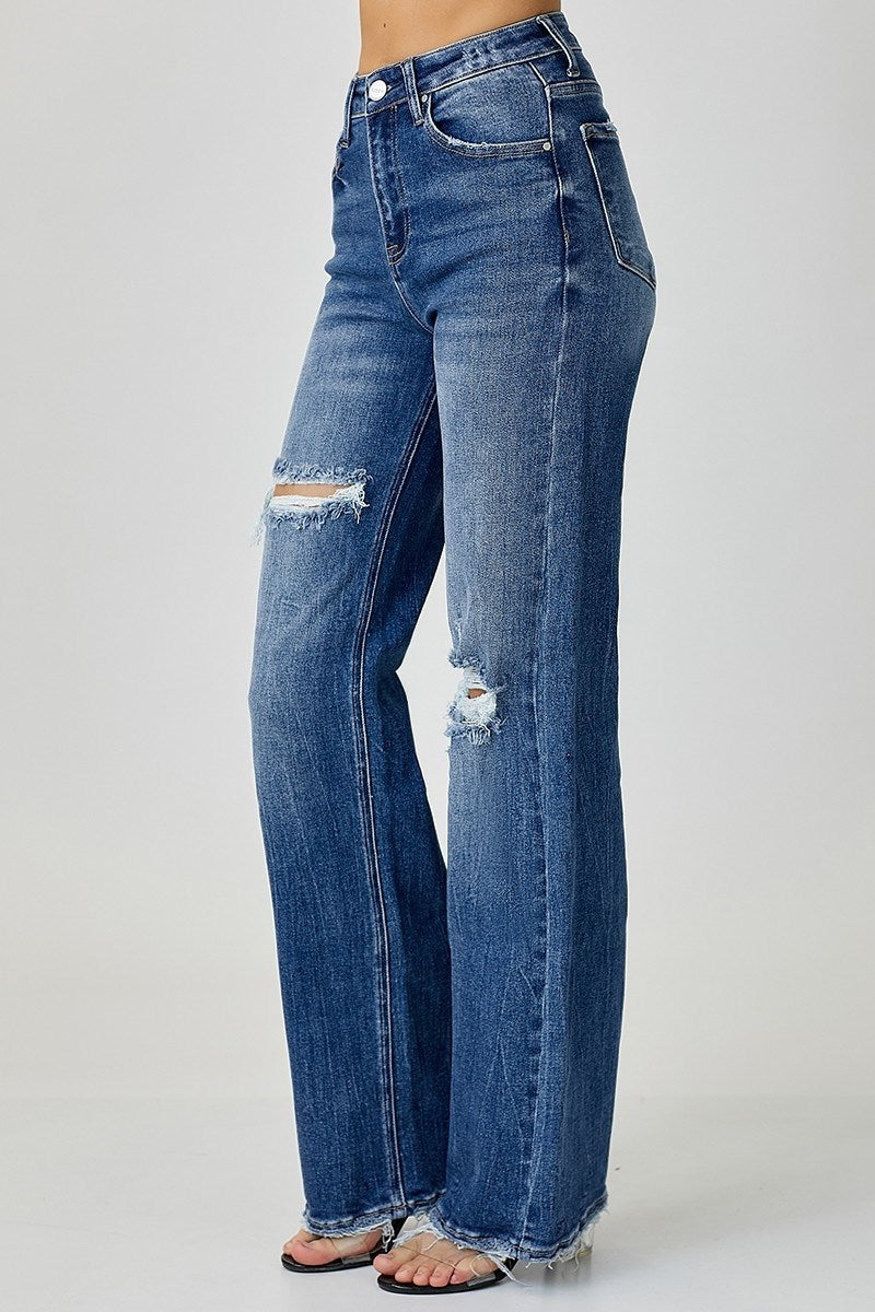 Risen High Rise Ripped Wide Leg Jeans