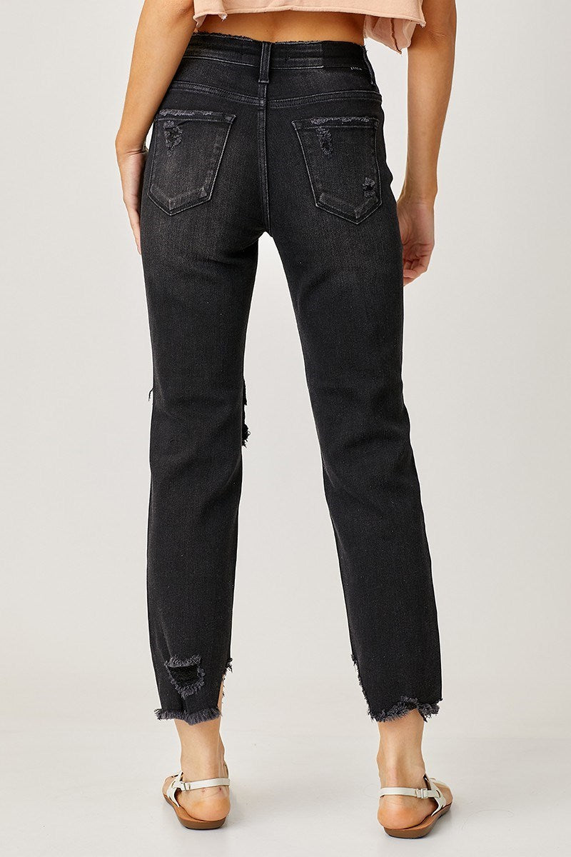 Risen Mid-Rise Crop tapered Boyfriend Jeans Black