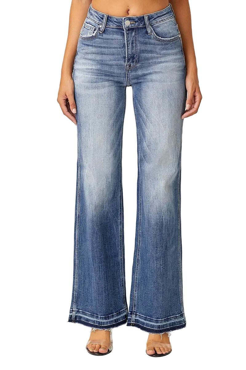 Risen High Rise Wide Straight Jeans - Dark