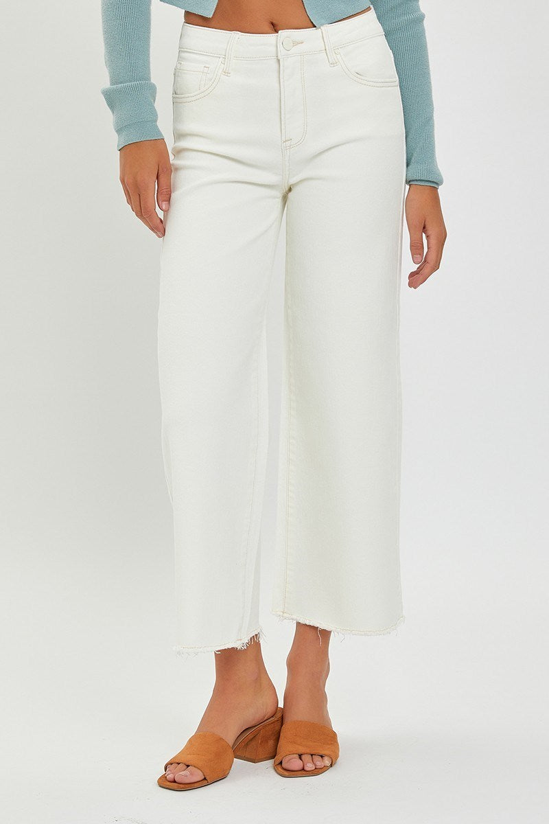 Risen Jeans High Rise Tummy Control Crop Wide Leg Pants