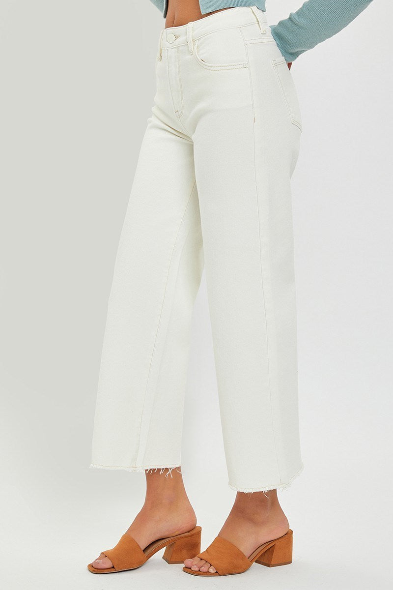 Risen Jeans High Rise Tummy Control Crop Wide Leg Pants