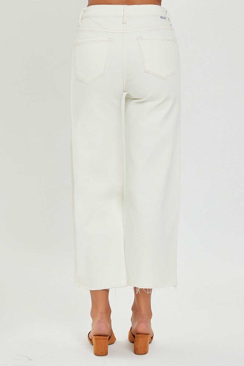 Risen Jeans High Rise Tummy Control Crop Wide Leg Pants
