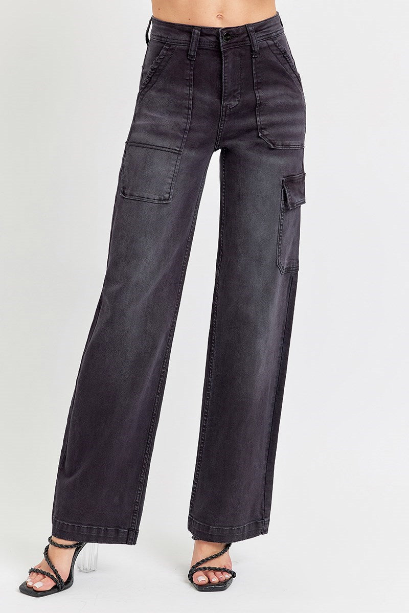 Risen High Rise Cargo Pocket Wide Jeans