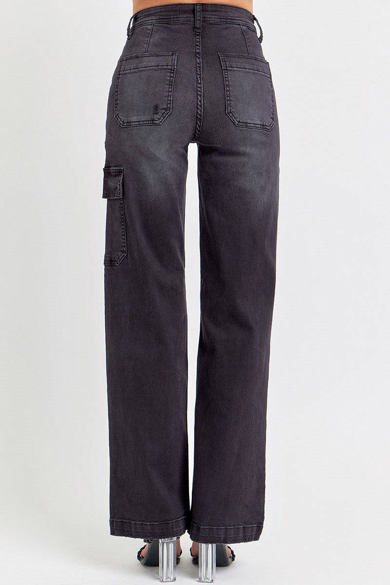 Risen High Rise Cargo Pocket Wide Jeans