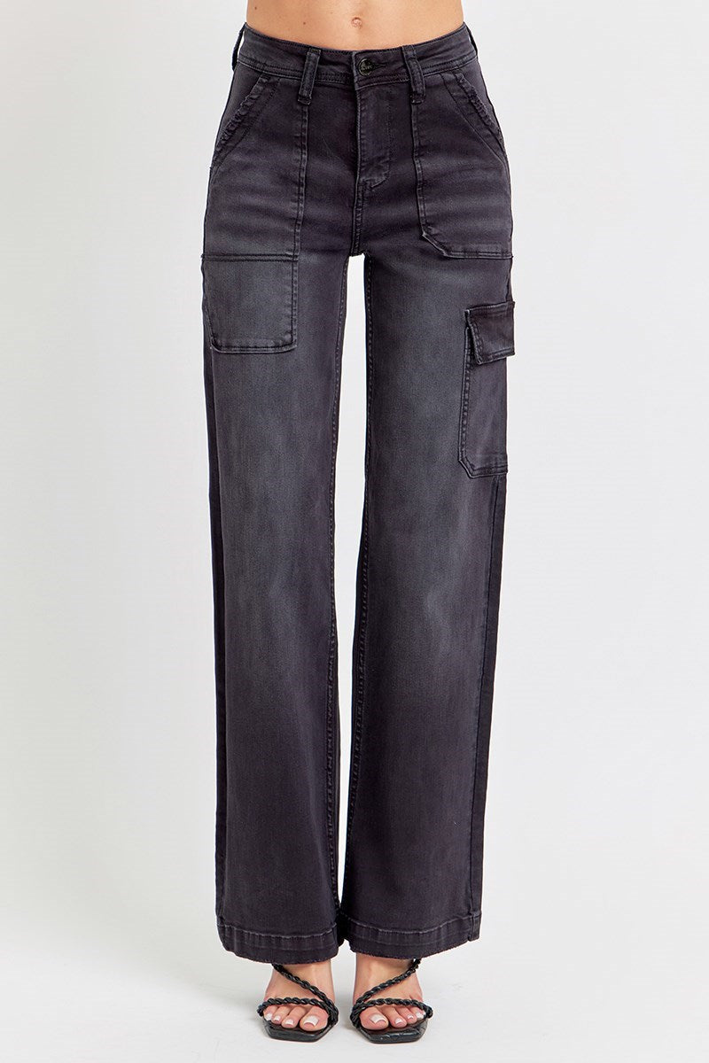 Risen High Rise Cargo Pocket Wide Jeans