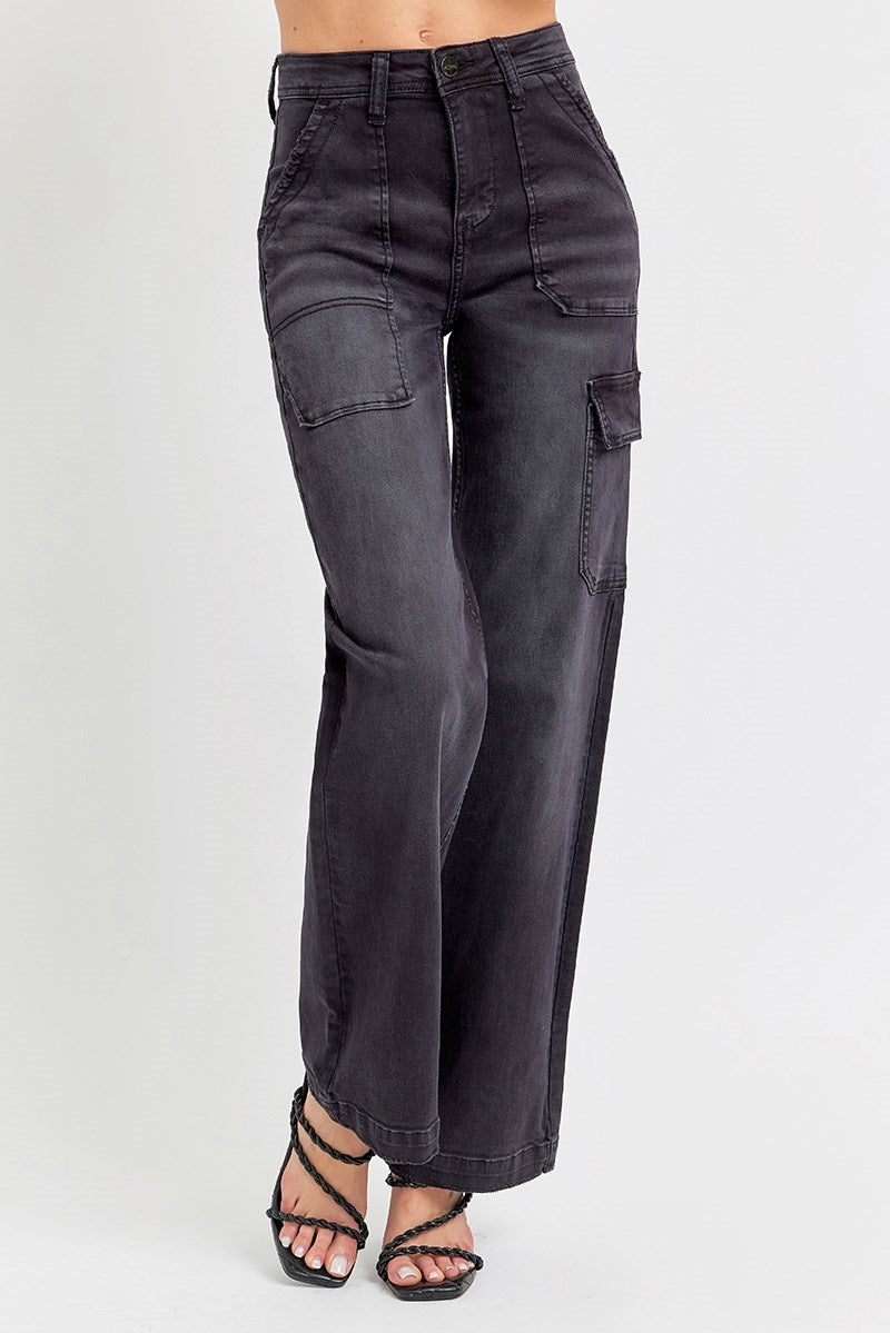 Risen High Rise Cargo Pocket Wide Jeans