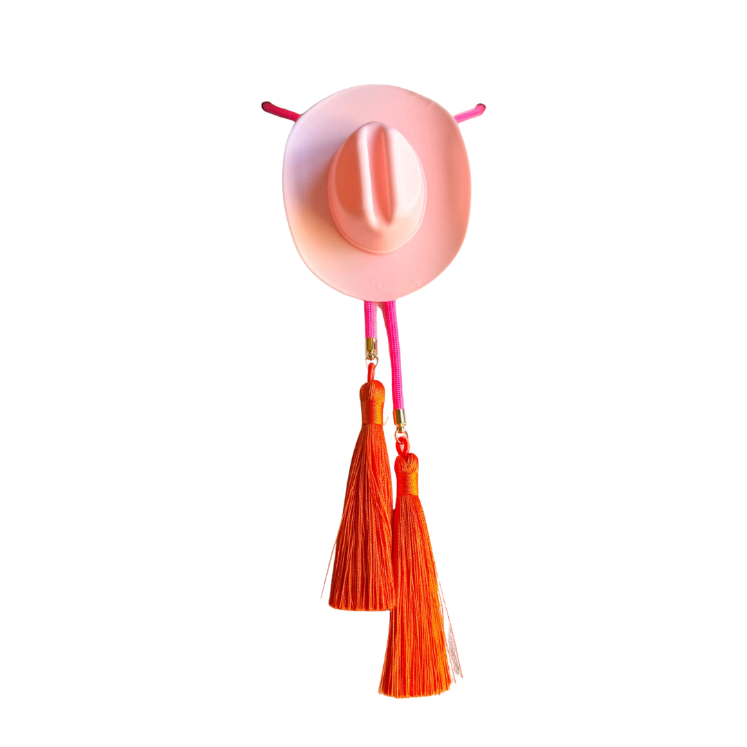 Cowboy Hat Bolo Pink with Orange Tassel