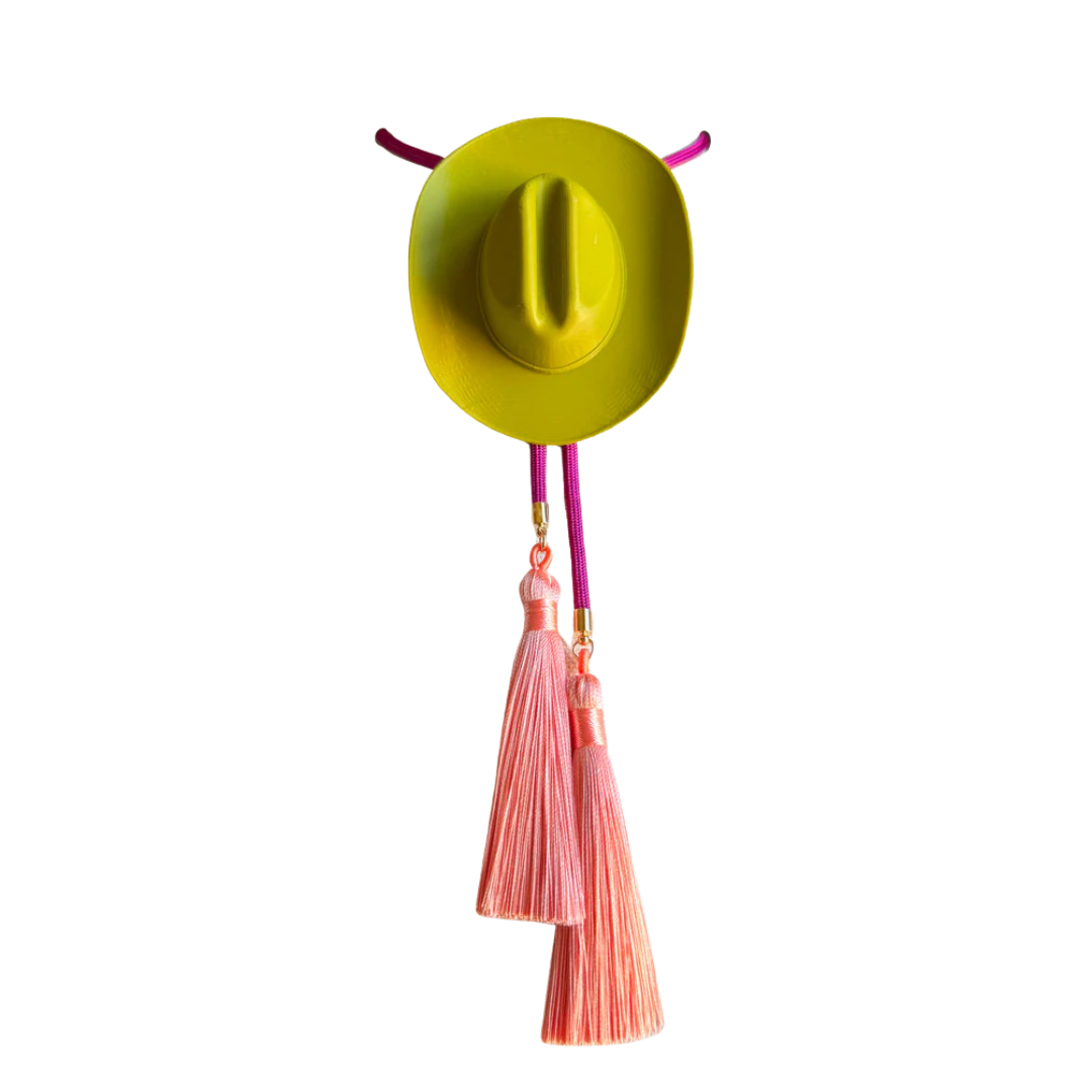 Cowboy Hat Bolo Olive Green with Fushsia and Peach