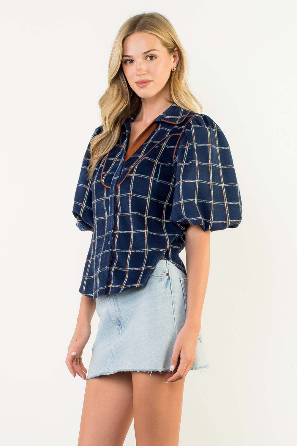 Blue Corduroy Western Top