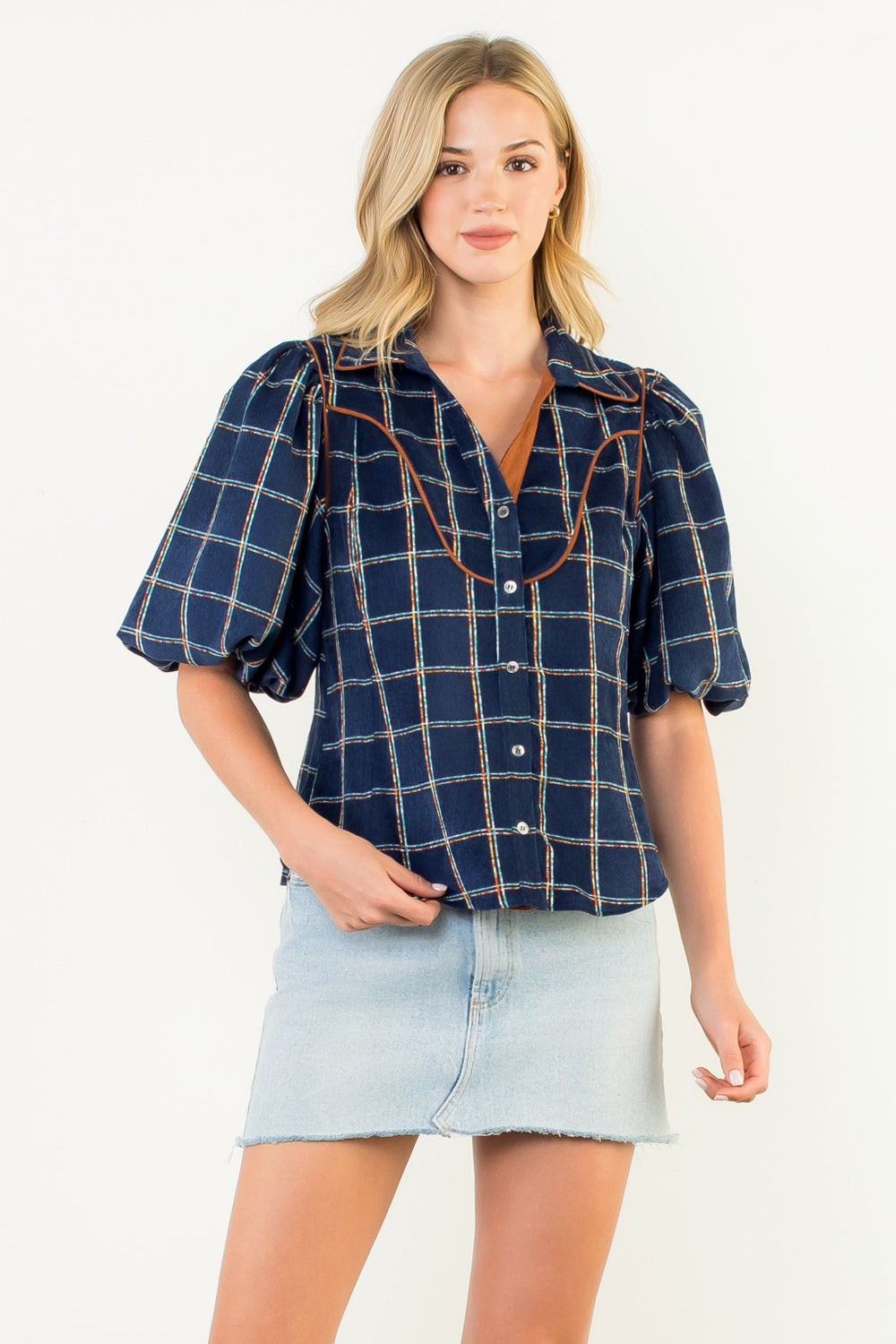 Blue Corduroy Western Top