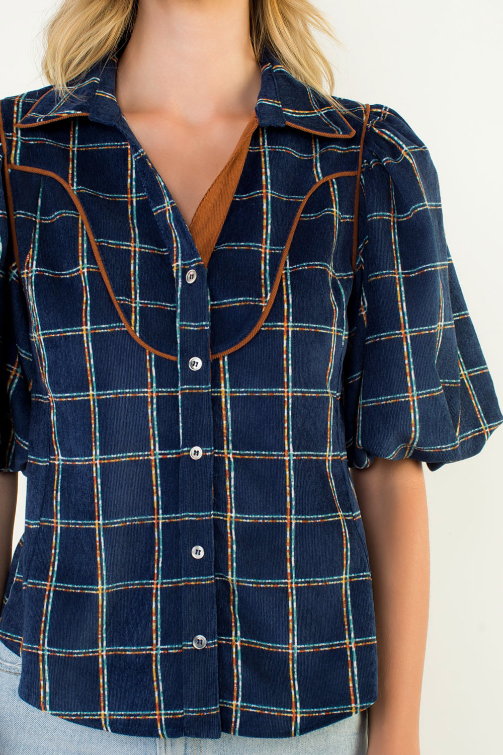 Blue Corduroy Western Top