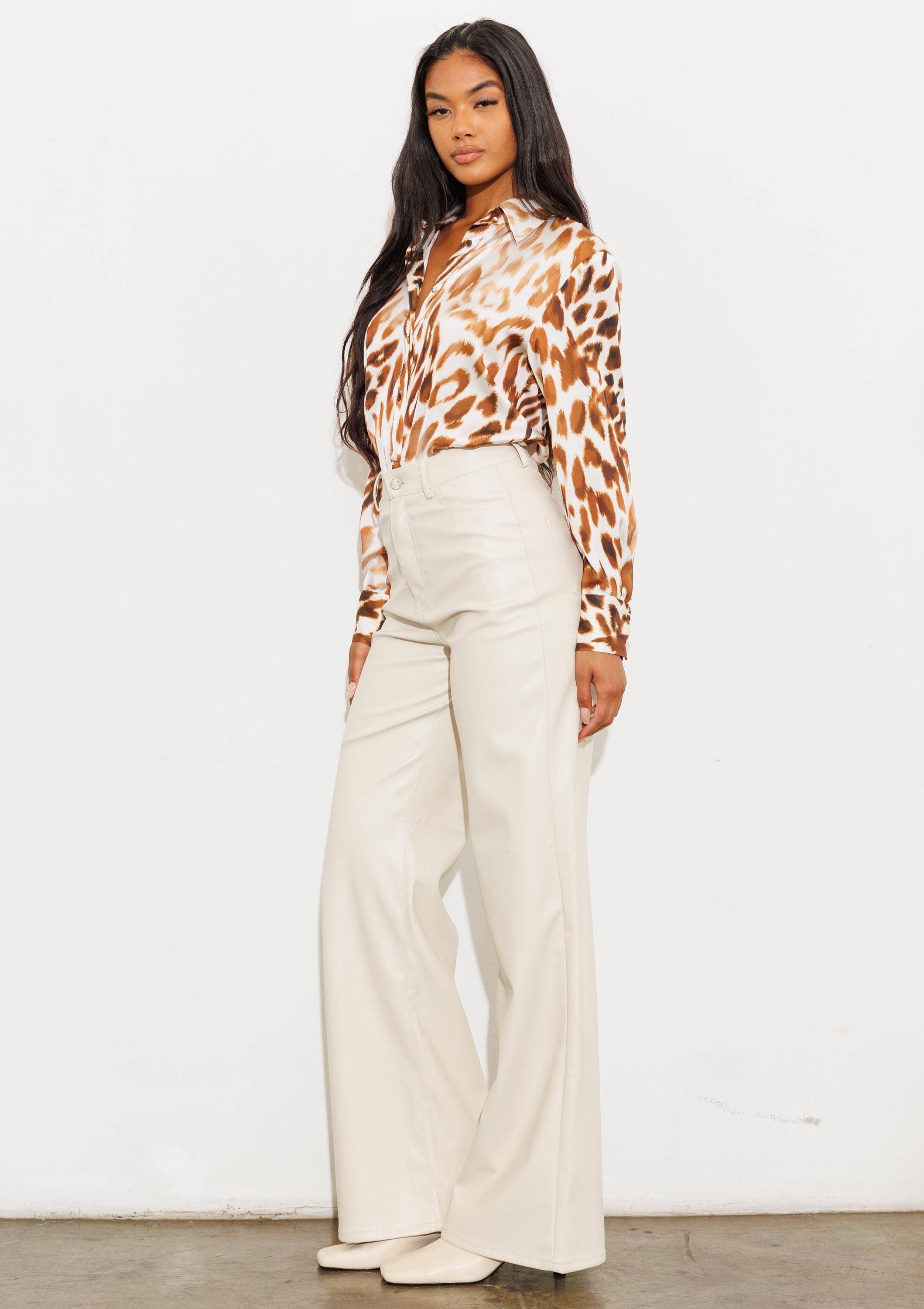 Faux Leather Wide Leg Pants: Black by Vibrant M.i.U