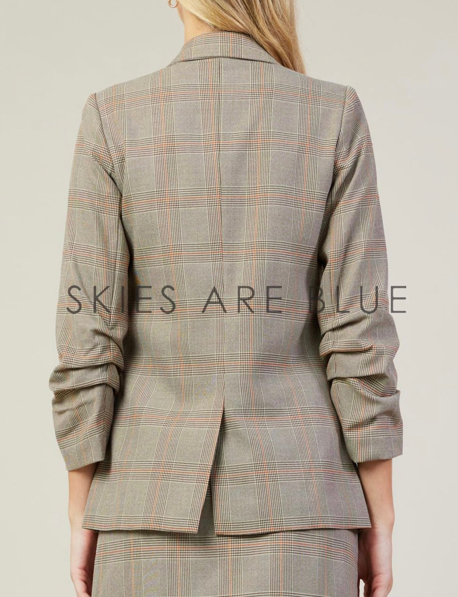 Brown plaid blazer by Skies Are Blue product image 1.