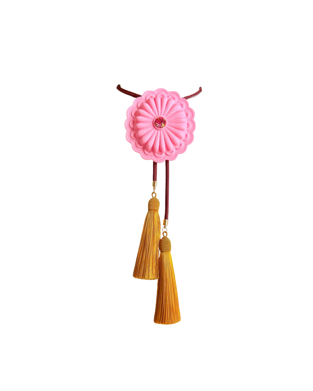 Concho Bolo Bubblegum Pink with Maroon & Golden Yellow by Rahya Jewelry Design - Leopard Grove product image 01