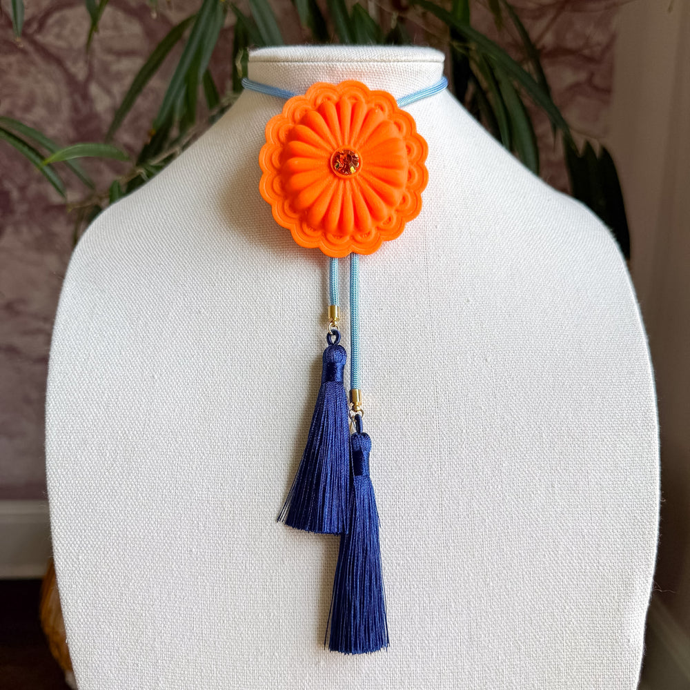 Concho Bolo Orange Citrus with Baby Blue & Navy by Rahya Jewelry Design - Leopard Grove product image 01