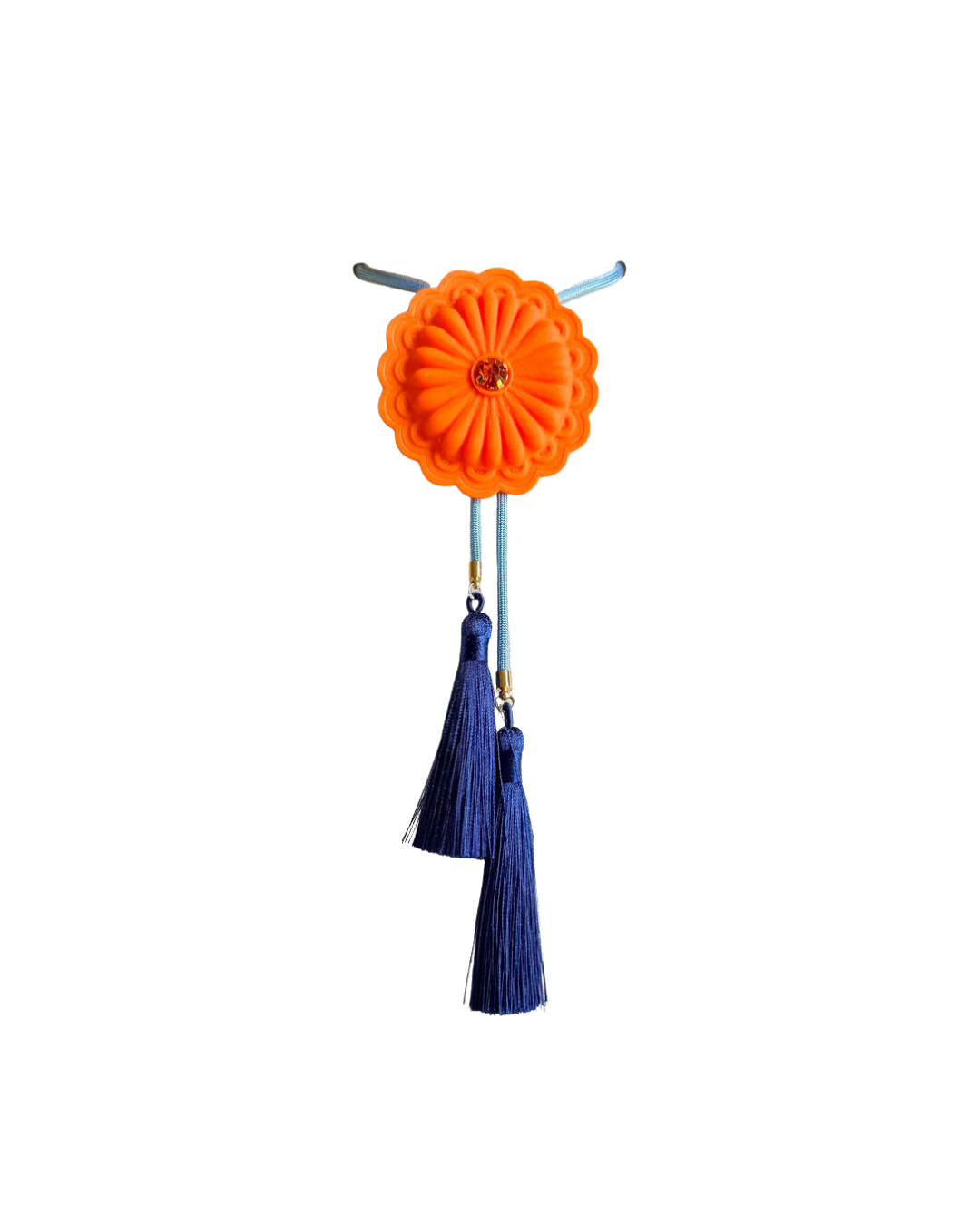Concho Bolo Orange Citrus with Baby Blue & Navy by Rahya Jewelry Design - Leopard Grove product image 01