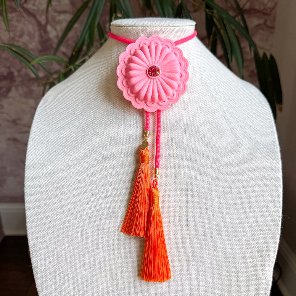Concho Bolo Orange Citrus with Bubblegum Pink & Fuchsia by Rahya Jewelry Design - Leopard Grove product image 01