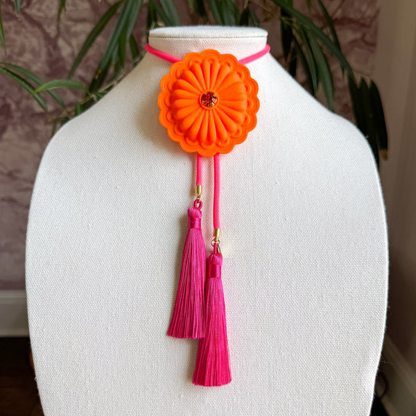 Concho Bolo Orange Citrus with Neon Pink & Fuchsia by Rahya Jewelry Design - Leopard Grove product image 01
