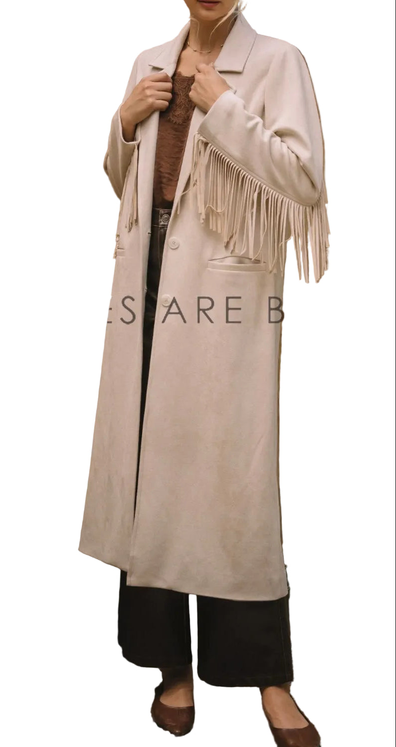 Cream fringe long coat by Skies Are Blue product image 2.