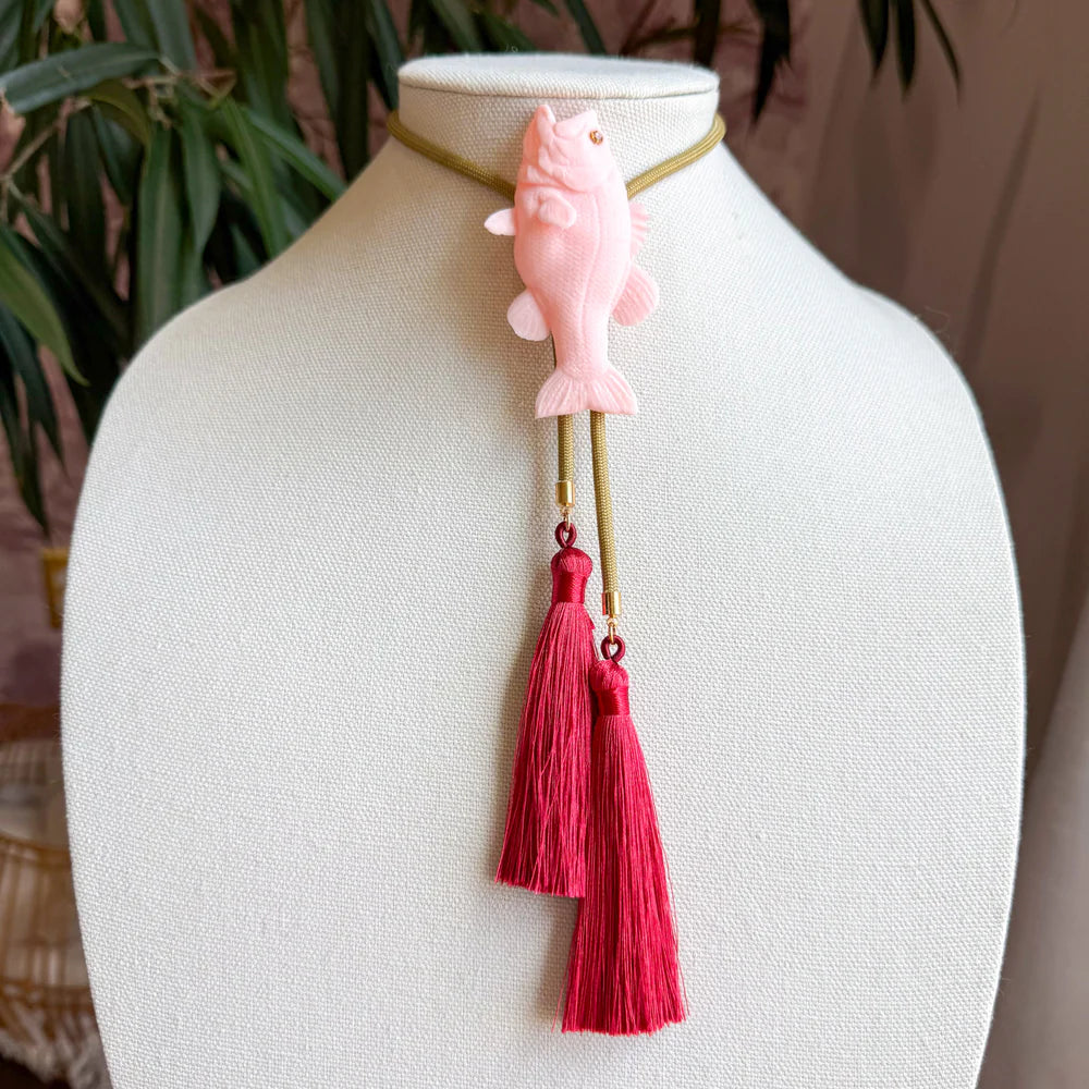 Fish Bolo Pearl Pink Maroon Cord by Rahya Jewelry Design - Leopard Grove product image 01