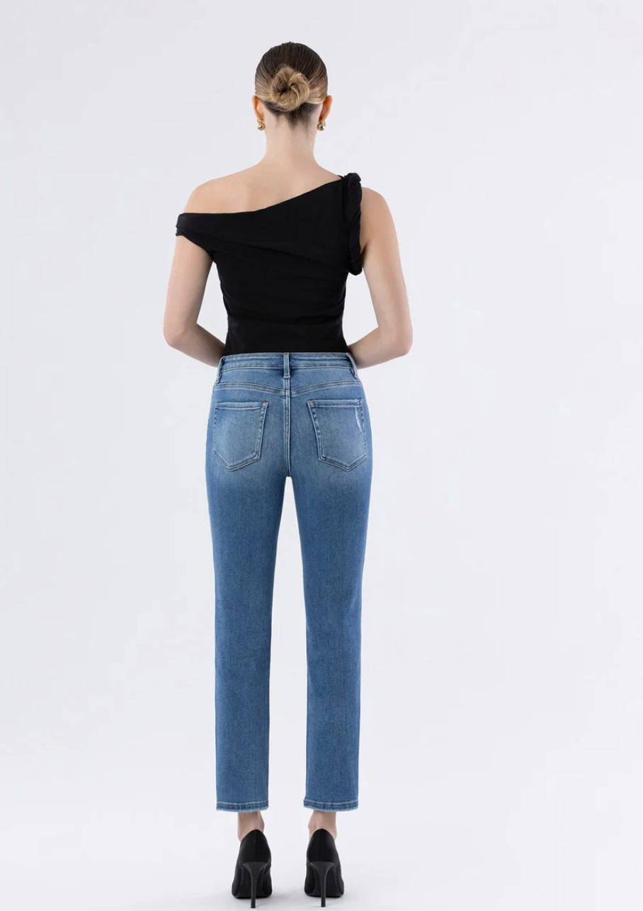 High rise slim straight denim jeans by Flying Monkey product image 5.