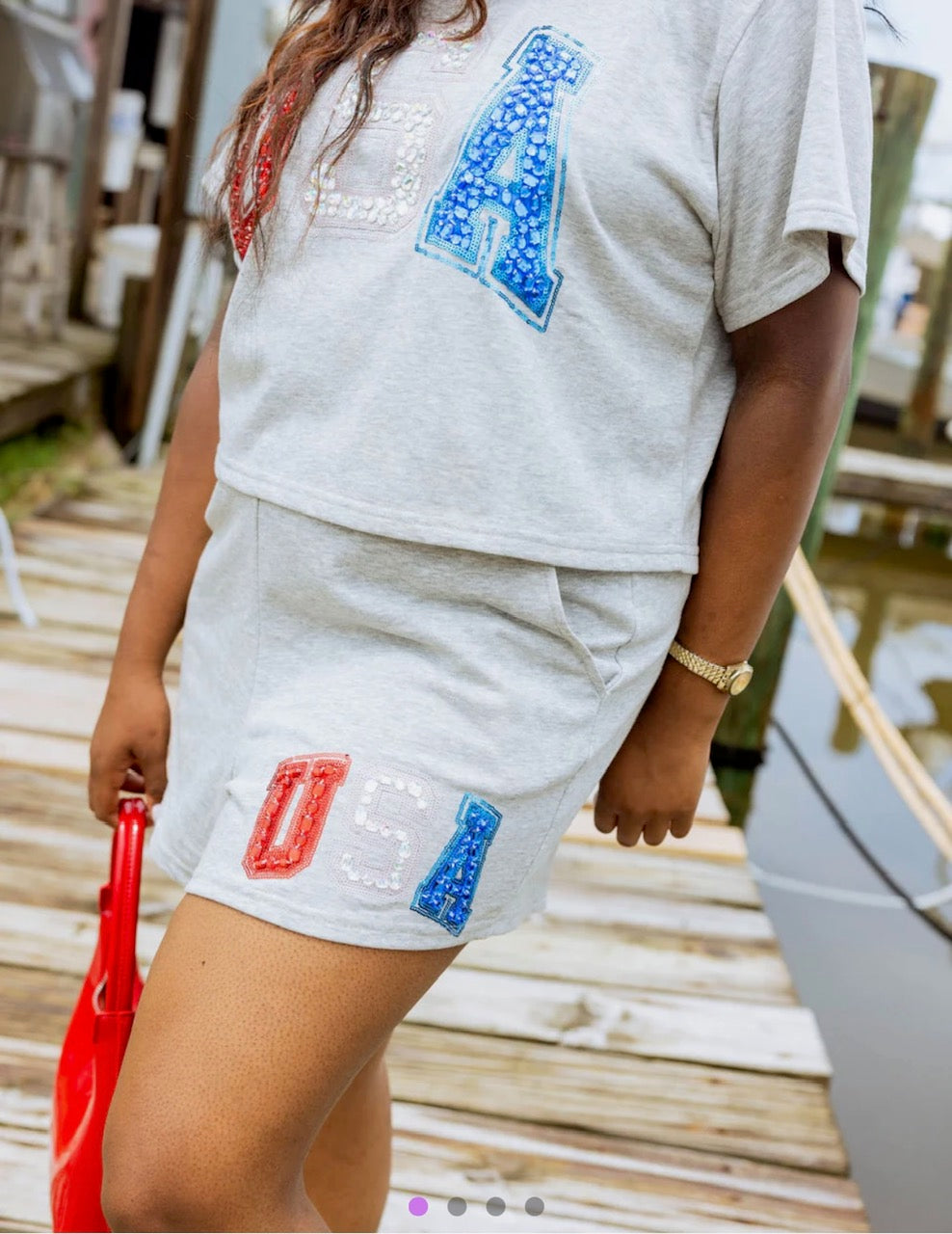 Queen of Sparkles Grey Beaded USA Short