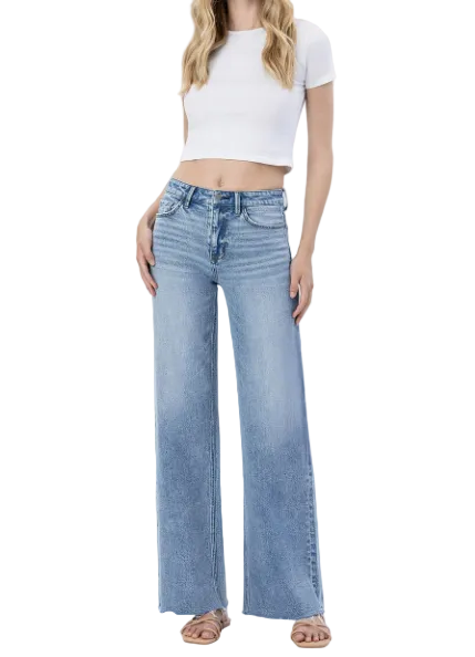 Wide Leg Light Denim Jeans by Flying Monkey