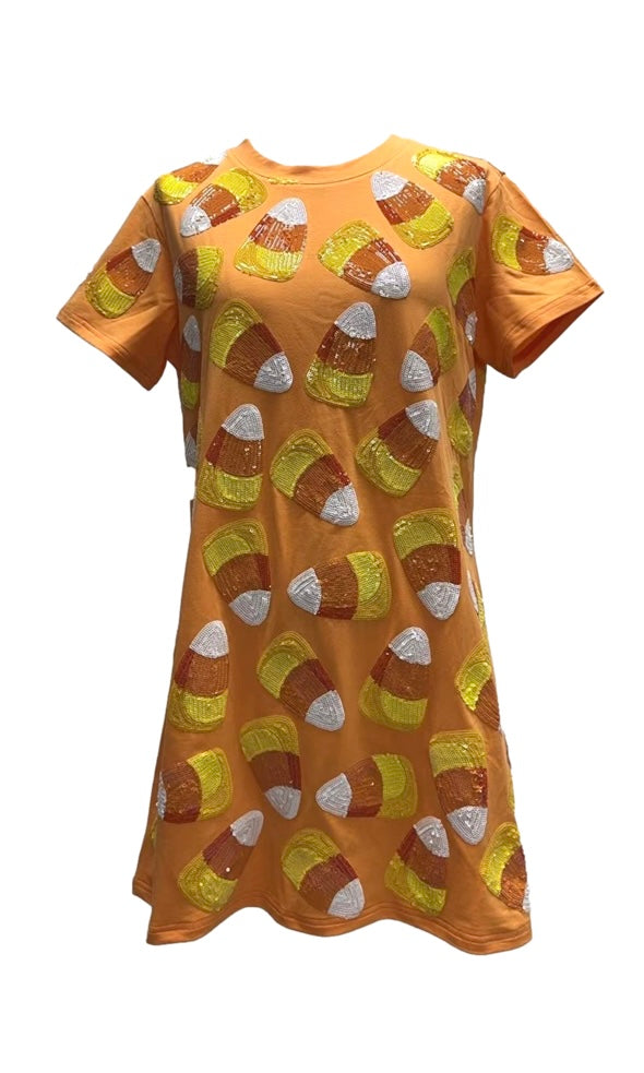 Queen of Sparkles Orange Candy Corn Tee Dress