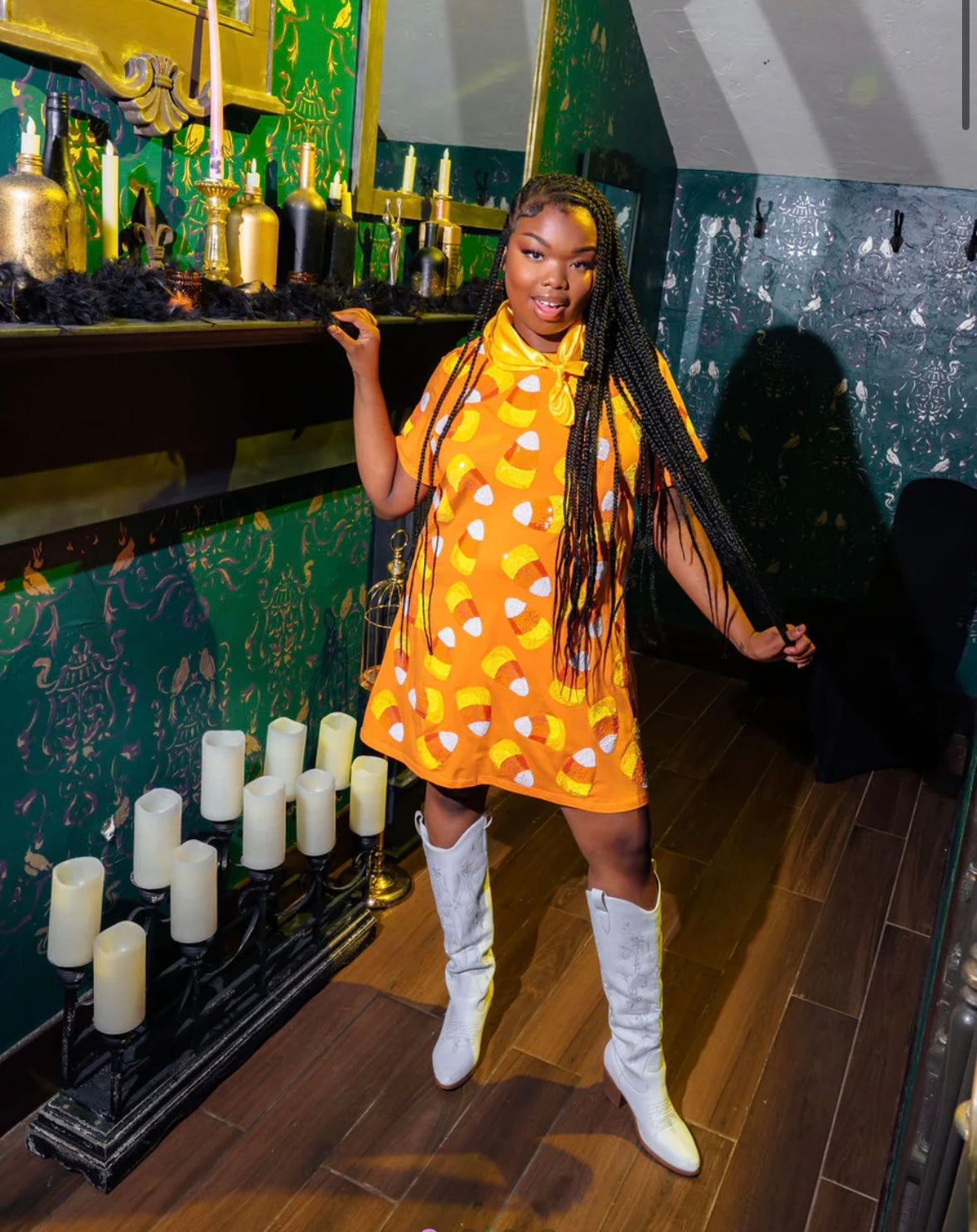 Queen of Sparkles Orange Candy Corn Tee Dress