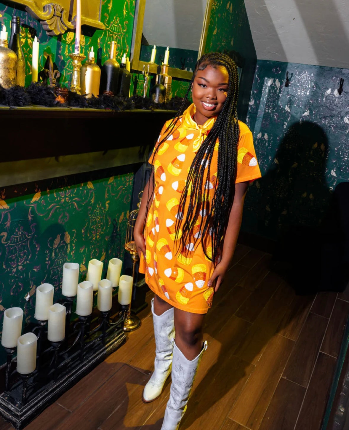 Queen of Sparkles Orange Candy Corn Tee Dress