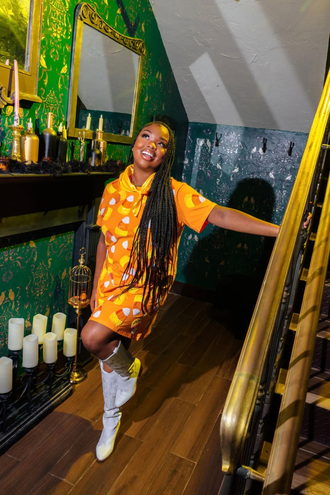 Queen of Sparkles Orange Candy Corn Tee Dress