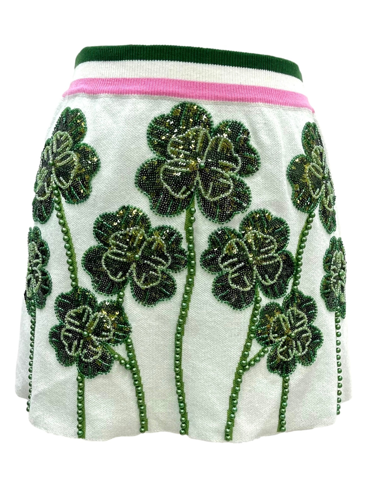 Queen of Sparkles White & Green Beaded Shamrock Skirt