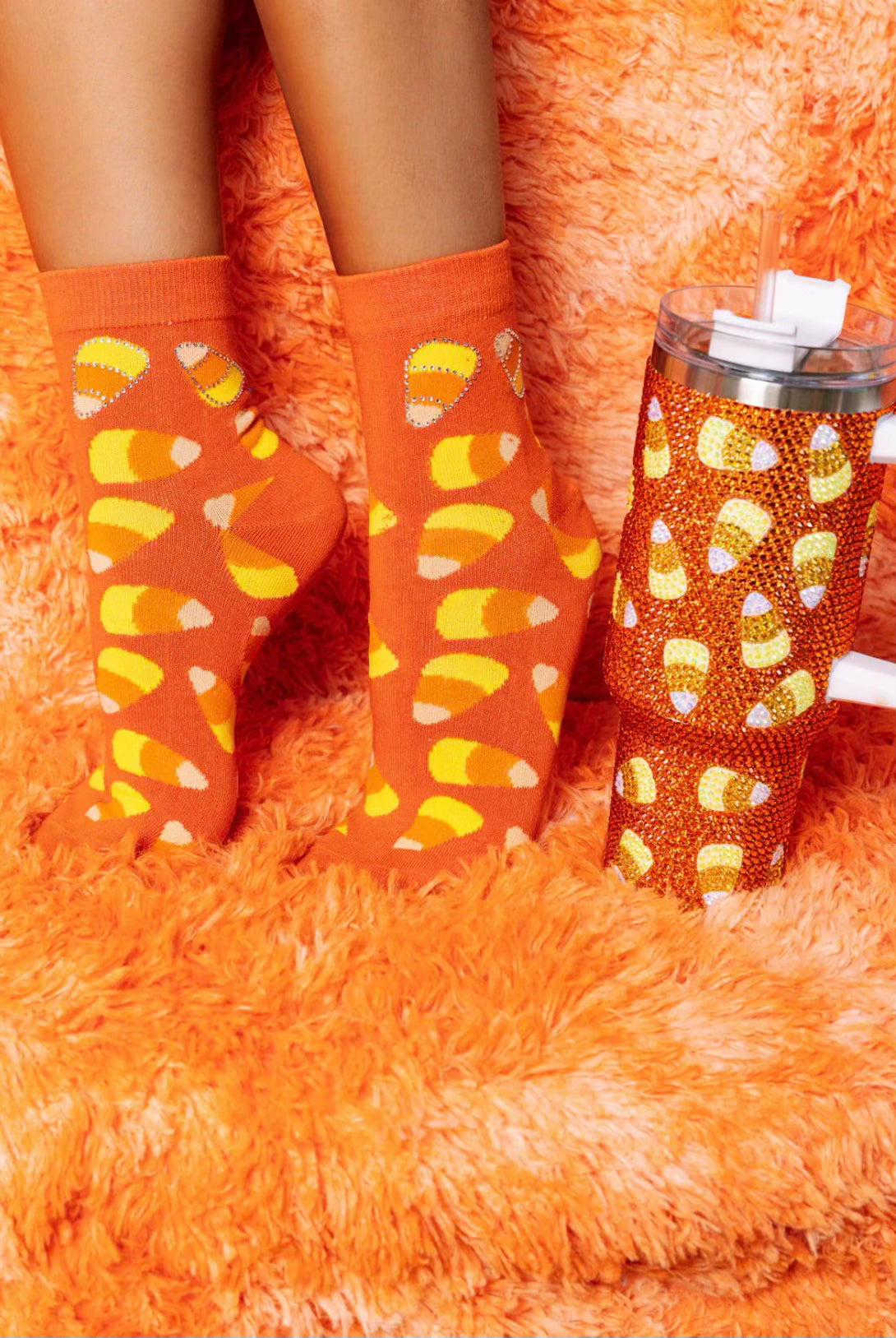 Queen of Sparkles Orange Candy Corn Sock