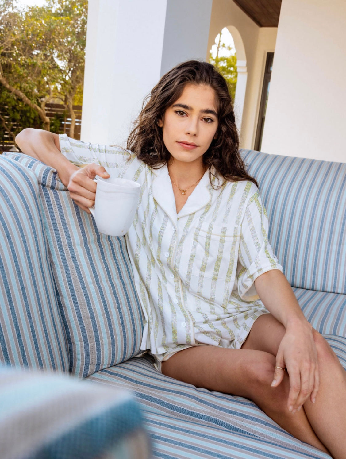 Queen of Sparkles White Rhinestone Stripe Pajamas Set