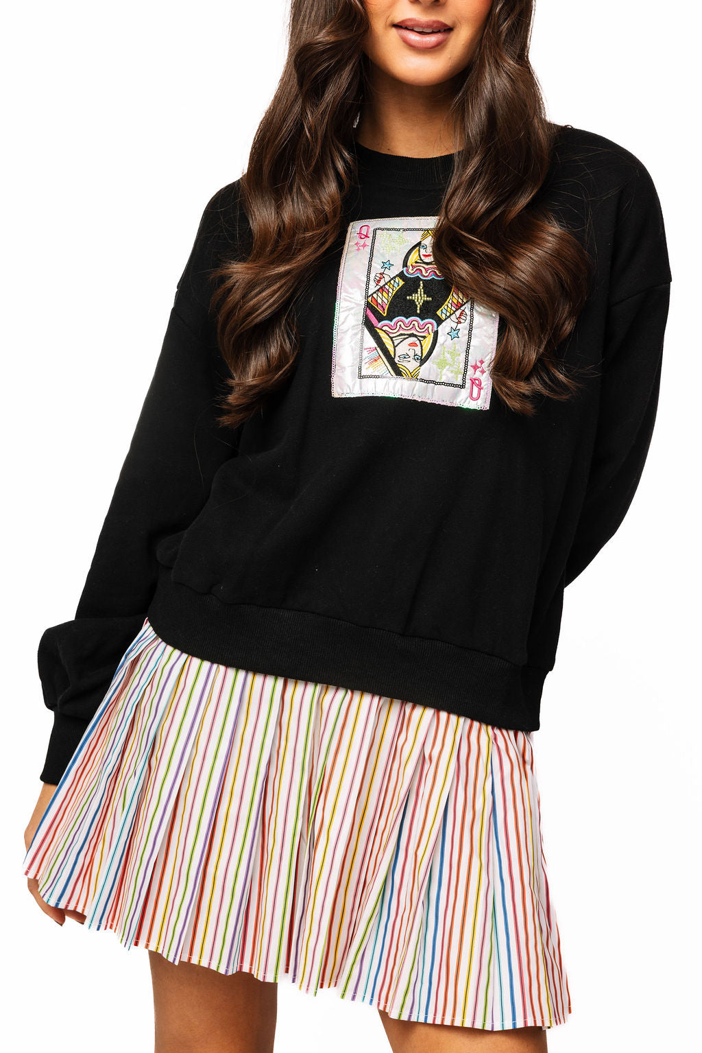 Queen of Sparkles Card Logo Sweatshirt Multi Cotton Pleat Dress