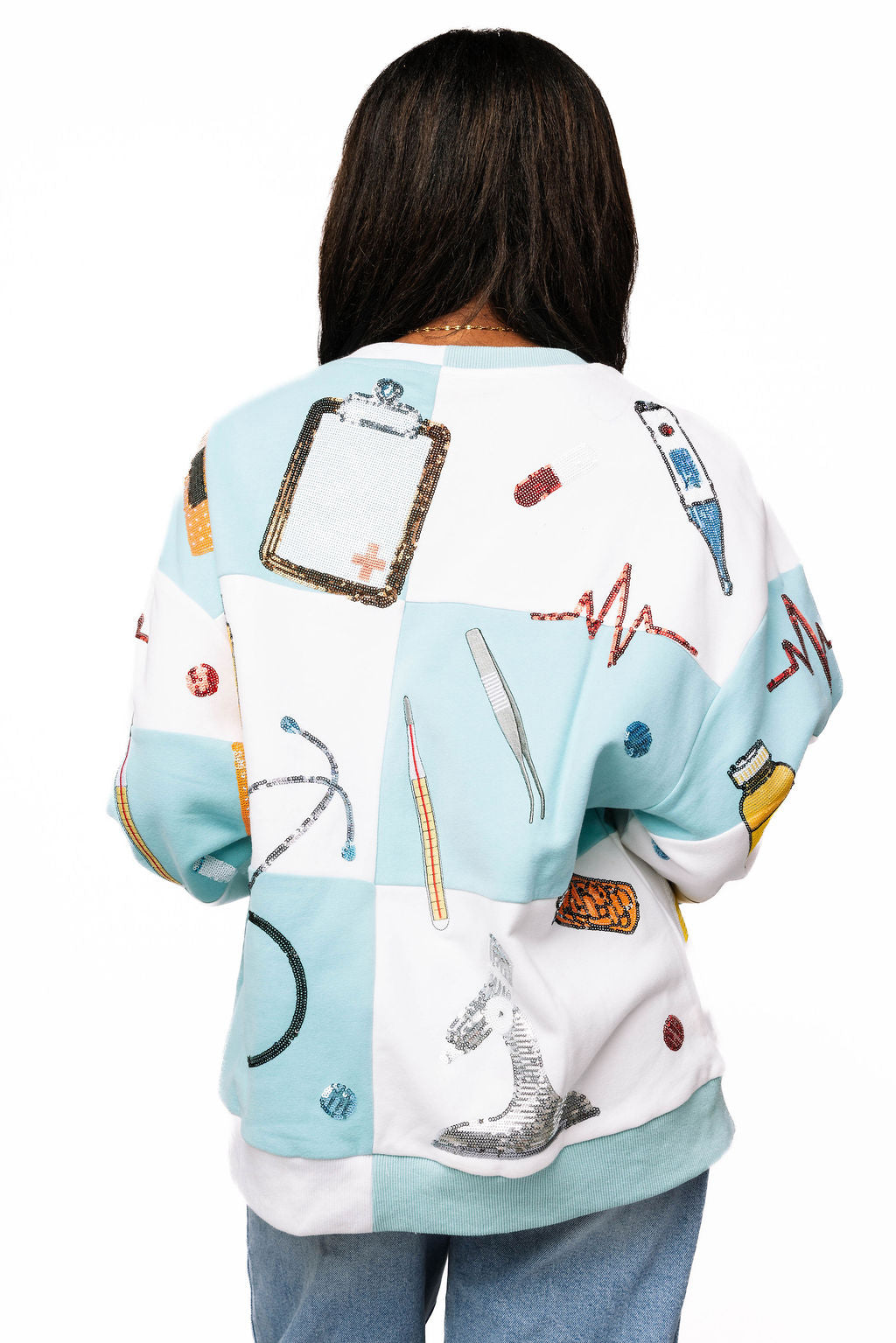 Queen of Sparkles Light Blue & White Checkered Medical Instrument Icon Sweatshirt