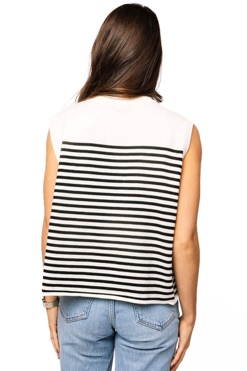 Queen of Sparkles Beige & Black Striped Croissant Knit Vest