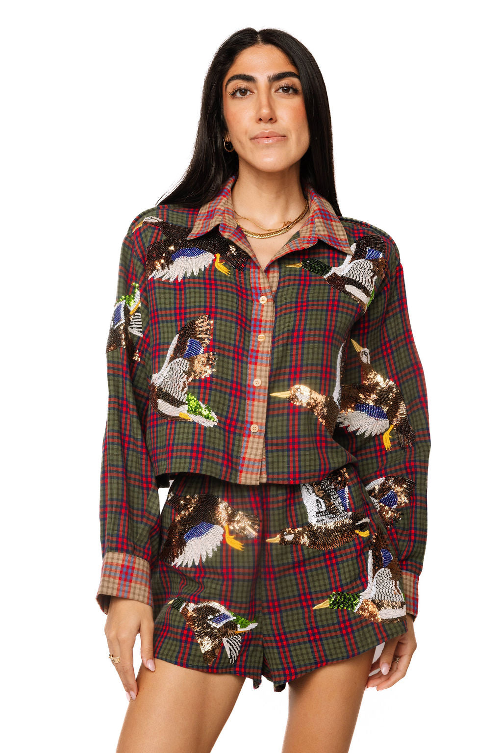 Queen of Sparkles Multi Colorblock Plaid Duck Shorts