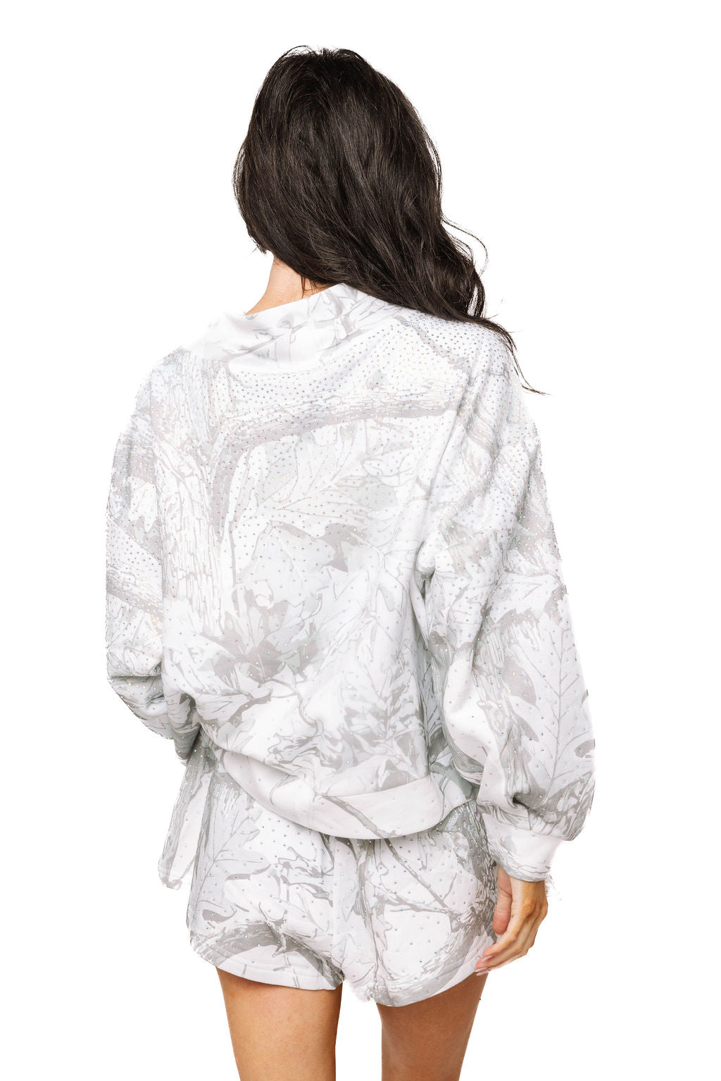 Queen of Sparkles Grey Rhinestone Forest Camo Short