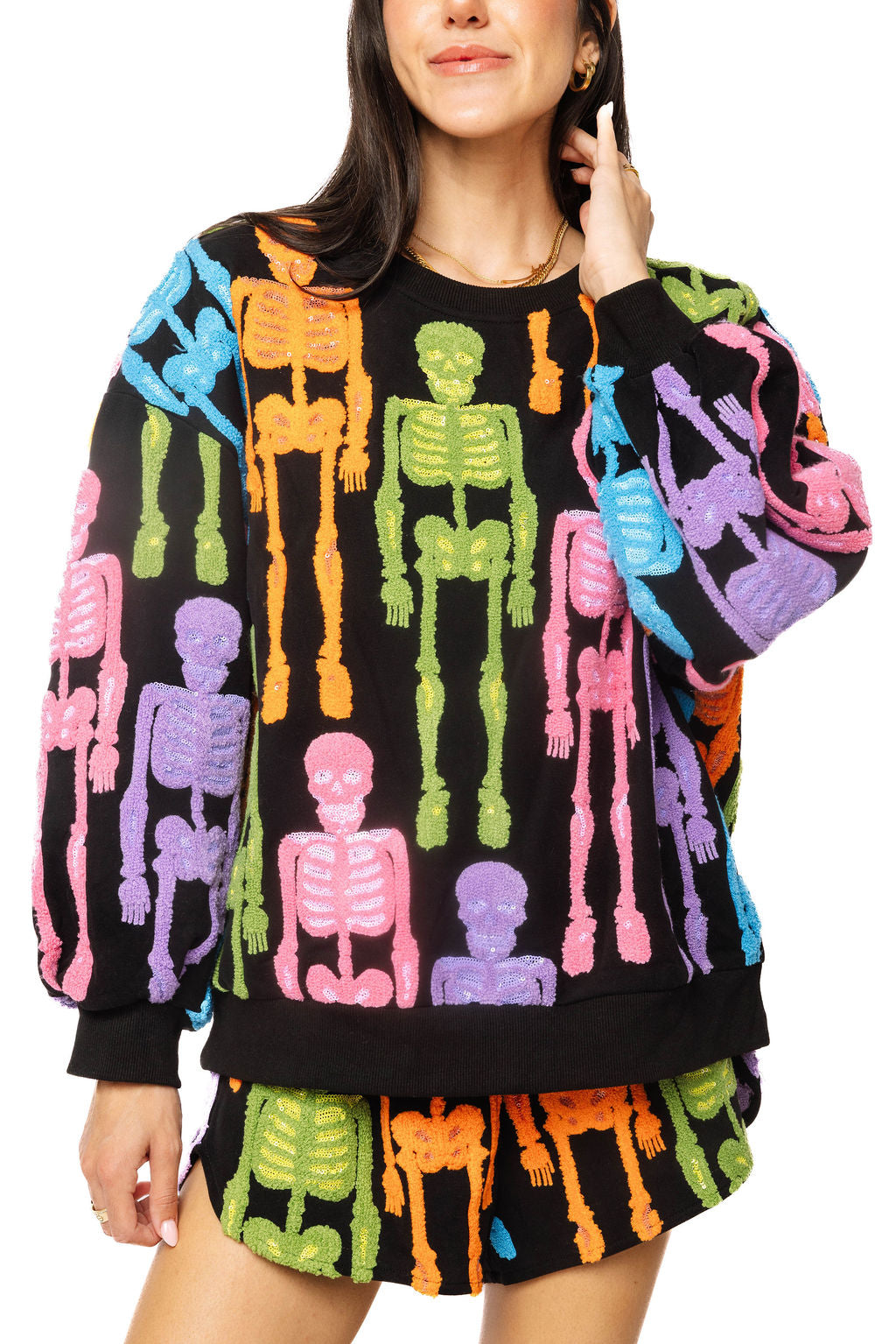 Queen of Sparkles Black Multi Fussy Skeleton Short