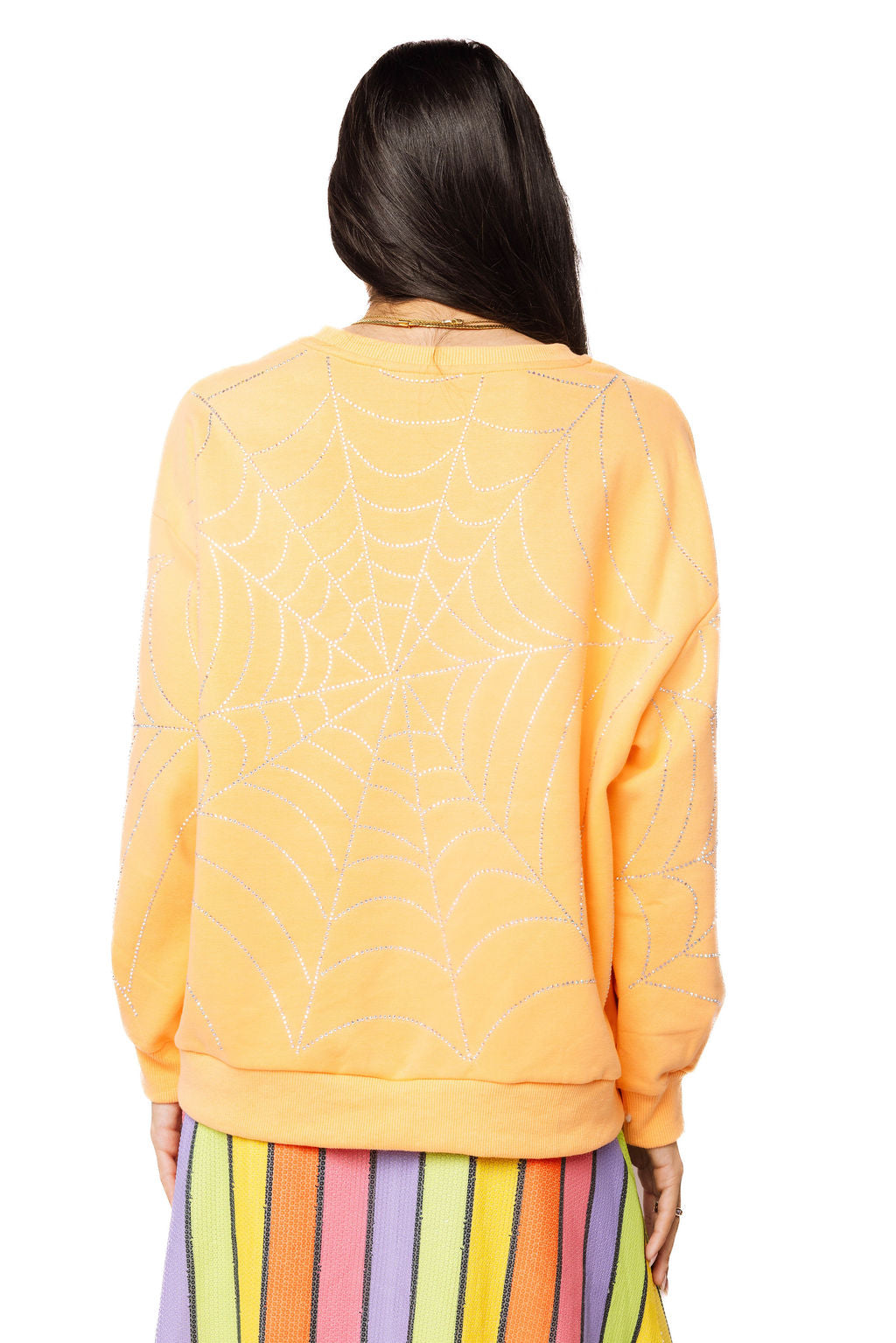 Queen of Sparkles Light Orange Multi Oversized Spider On Web Sweatshirt