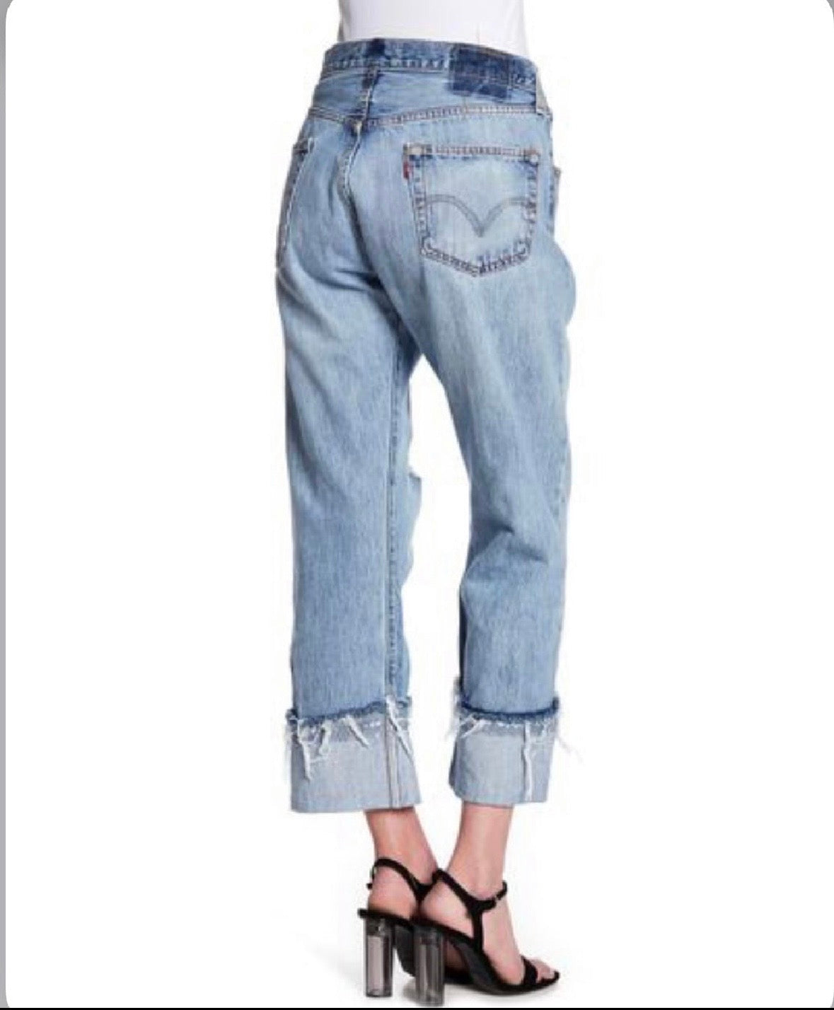 Kendall + Kylie Safety Pin straight leg blue denim jeans, back view