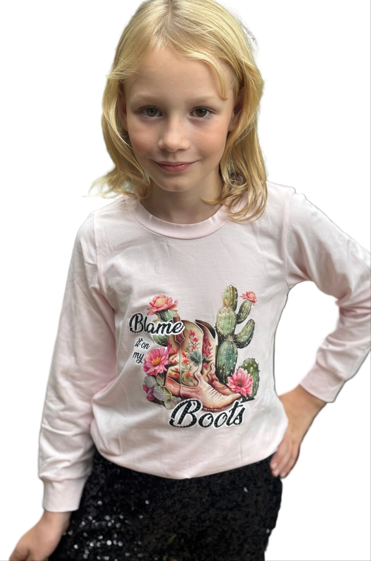 Kids Blame It On My Boots blush sweatshirt by ML Kids product image 1.