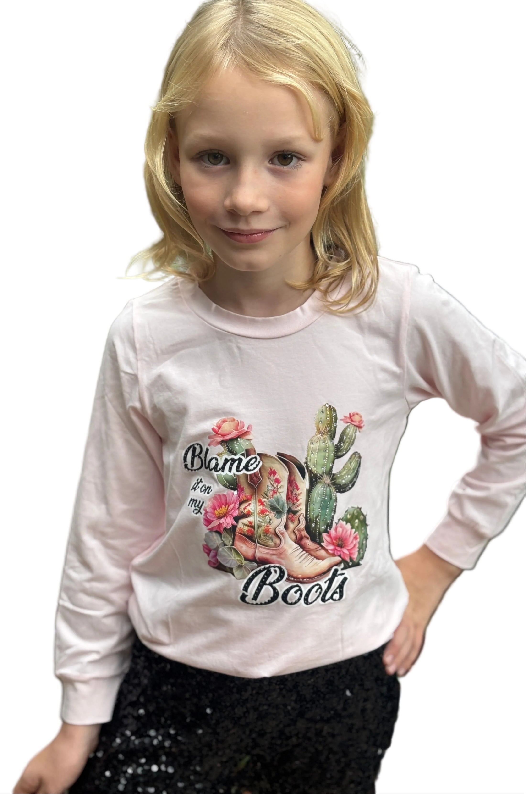 Kids Blame It On My Boots blush sweatshirt by ML Kids product image 1.